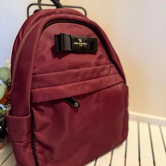 Karl Lagerfeld Paris Black Nylon Bow Backpack EUC - Picture 2 of 9